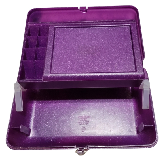 VINTAGE! CABOODLES 2622 Silver Glitter/Purple Makeup Train Case - Picture 5 of 9